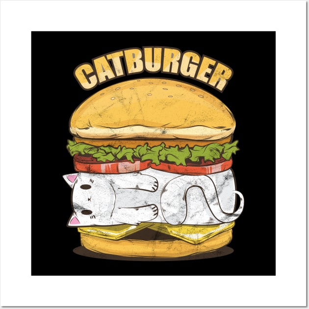 Cat Burger Vintage Look Wall Art by avshirtnation